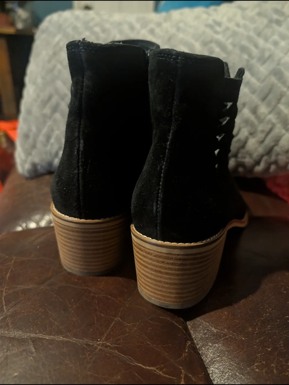 Paul Green Bueno Black Suede Cutout Ankle Boot with Stacked Heel